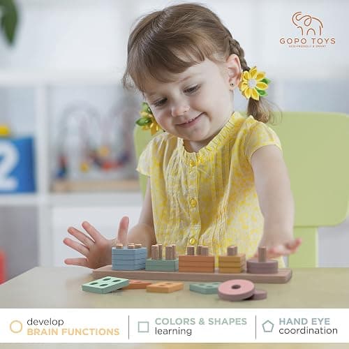 GOPO TOYS Montessori Toys for 1+ Year Old – Wooden Shape Sorter & Stacking Puzzle – Toddler Learning, Fine Motor Skills & Developmental Toy for Boys & Girls thumbnail 2