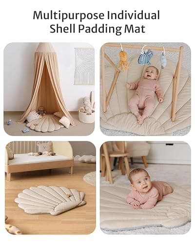 Blissful Diary Shell Baby Play Gym Mat, Softer & Enlarged Tummy Time Mat w 6 Detachable Toys for Sensory & Motor Skill Development, Activity Mat for Newborn Essentials Shower Gift, Boho Ocean Theme thumbnail 7