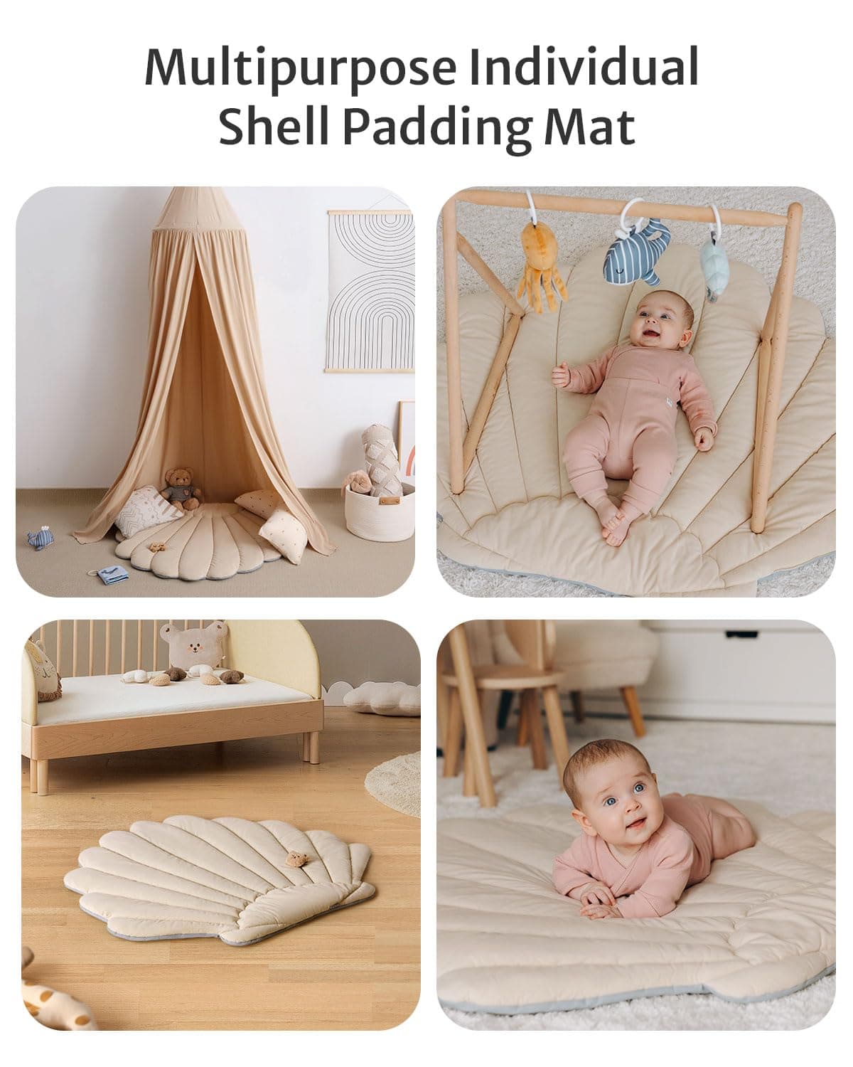 Blissful Diary Shell Baby Play Gym Mat, Softer & Enlarged Tummy Time Mat w 6 Detachable Toys for Sensory & Motor Skill Development, Activity Mat for Newborn Essentials Shower Gift, Boho Ocean Theme thumbnail 6