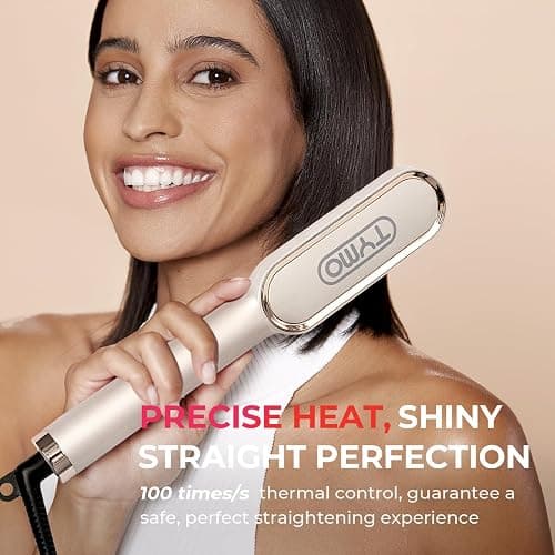 Hair Straightener Brush, TYMO Ring Hair Straightener Comb Straightening Brush for Women with 5 Temps 20s Fast Heating & Dual Voltage, Gold thumbnail 5