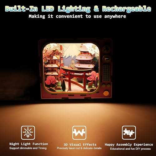 Under Mount Fuji 3D Wooden Puzzle with LED Lights, DIY Craft Model Kit for Adults & Kids, Creative Building Set and Unique Home Decor Gift thumbnail 6
