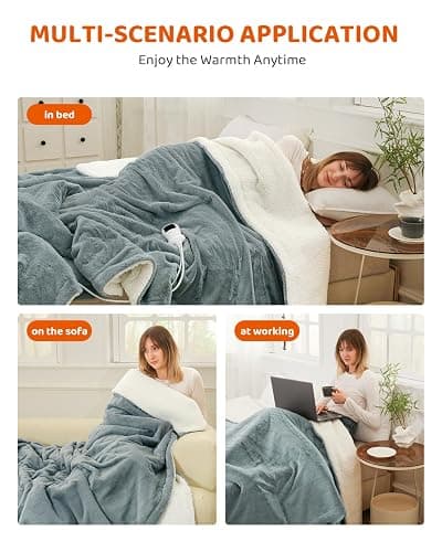 Electric Blanket Full Size 72"x84", Heating Blanket, Soft Flannel Heated Blanket, 9 Heating Levels,1-9 Hours Auto Off, Fast Heating, Overheat Protection, Machine Washable,Gifts for Woman, Gray thumbnail 7