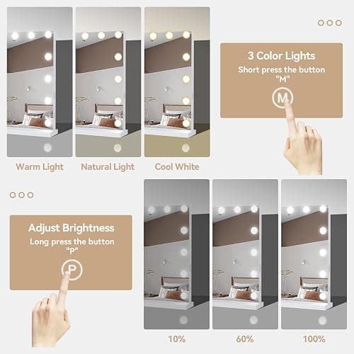 YU YUSING Hollywood Makeup Mirror, 45×58cm Large Lighted Vanity Mirror, Tabletop or Wall-Mounted Mirror, with 15 Dimmable Bulbs, 3 Color Modes, Touch Screen Control, 10X Magnifier, USB Output Port thumbnail 9