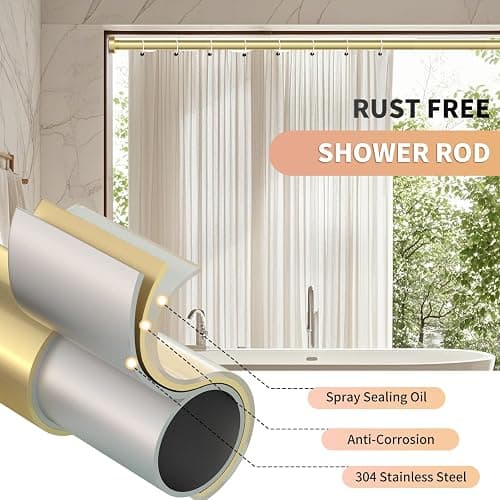 Emlaoe Gold Shower Curtain Rod 34-66 Inches(2.8-5.5ft) Never Rust Adjustable Shower Rod Spring Tension Non Slip No Drilling Shower Rods for Bathroom Garland Window thumbnail 4