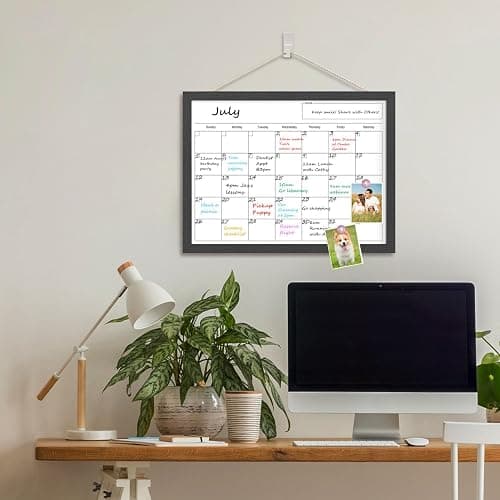 Dry Erase Calendar for Wall, 17x13 Inches Calendar Whiteboard for Wall, Small Magnetic Monthly White Board with Wood Framed, Hanging Dry Erase Board for Kitchen Home Office School Planner thumbnail 2