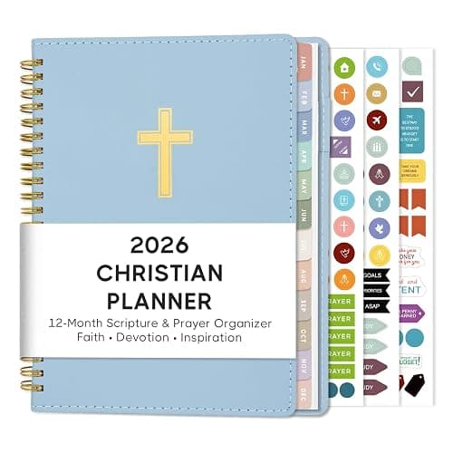 2026 Christian Planner, Bible Planner & Prayer Journal A5 Spiral Bound, Weekly & Monthly Faith Planning for Women & Men (Blue) - Image 1