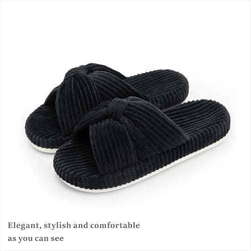 Chantomoo Slippers for Women Memory Foam House Bedroom Corduroy Bow Crossbands Slipper Shoes Comfy Trendy Gift Slippers thumbnail 6