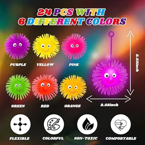 24 PCS Light Up Balls Party Favors for Kids 4-8 8-12 Sensory Squeeze Toys Bulk LED Puffer Balls Classroom Prizes Goodie Bags Stuffers Pinata Fillers Birthday End of Year Student Return Gifts thumbnail 2