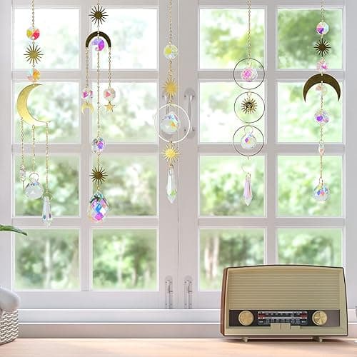 6Pieces Colorful Crystals Suncatcher Hanging Sun Catcher with Chain Pendant Ornament Crystal Balls for Window Home Garden Christmas Day Party Wedding Decoration - Gold thumbnail 2