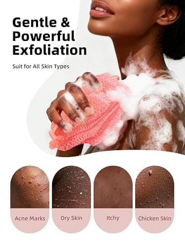 Cleangor 2Pcs African Net Sponge Authentic with Knots - Exfoliating Body Scrubber for All Skin Types, African Bath Sponge, Wash Cloth, Gentle Exfoliation Shower Rag for Women Daily Use(Pink & Purple) thumbnail 2