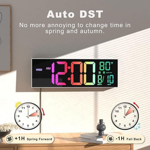 JALL 16" Large Digital Wall Mount Clock, Count Down Timer, Alarm, Big LED, 8 RGB Color, DST, Temperature for Living Room Classroom Desk, Xmas, Birthday Gift for Senior Mom Dad (White Shell, 16 inches) thumbnail 5