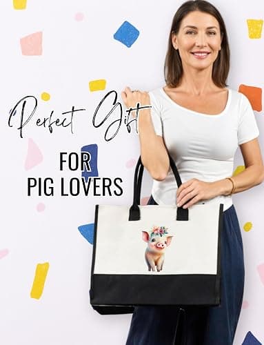 InnoBeta Pig Gifts for Women Canvas Tote Bag, Pig Gifts Tote with Top Zipper Closure and Shoulder Strap for Birthday, Mother's Day, Christmas thumbnail 4