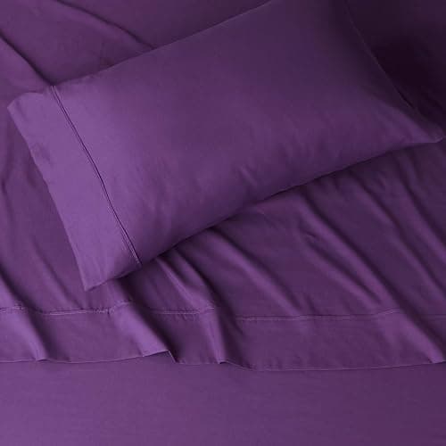 Amazon Basics Lightweight Super Soft Easy Care Microfiber 3 Piece Bed Sheet Set with 14-Inch Deep Pockets, Twin XL, Plum, Solid thumbnail 3