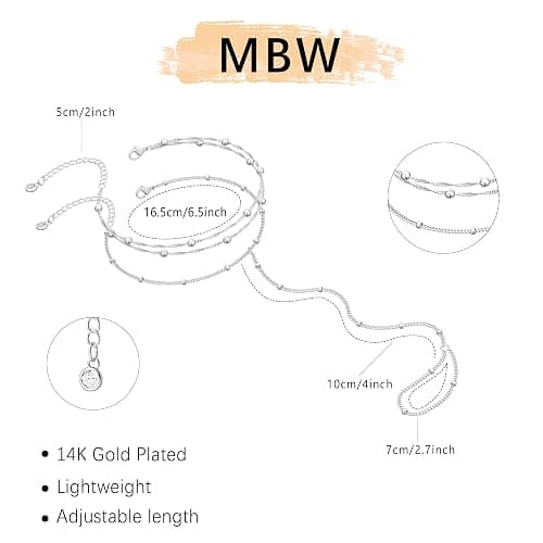 Hand Chain Siver Bracelet for Women, Silver Beaded Ring Hand Chain Finger Ring Cubic Zirconia Dainty 14K Gold Plated Cross Bracelet Chains for Women Simple Body Jewelry thumbnail 5