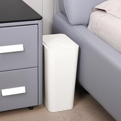 TIPGO Bathroom Trash Can with Lid, 10 Liter/ 2.6 Gallon Slim Garbage Can, Small Trash Bin Waste Basket with Pop-Up Lid for Kitchen, Bedroom, Living Room, Office (White) thumbnail 4