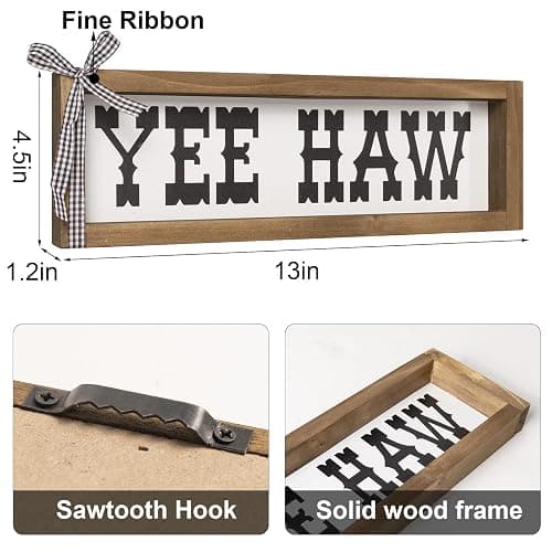 flangairy Western Wall Decor, Wooden Yee Haw Sign, CowBoy Theme Room Southwestern Bathroom kitchen Bedroom Nursery Table Shelf Office Desk Rustic Farmhouse Home Decoration thumbnail 3