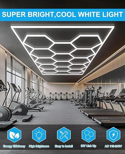 Garage Lights Hexagon led Lights DIY Ceiling LED Shop Light 91630LM for Basement Warehouse Workshop Barbershop Car Care Wash Room Auto Beauty Gym Exhibition Hall 14 Grids with Rectangle Frame 6500K thumbnail 2