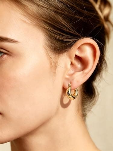 Wgoud Chunky Gold Hoop Earrings thumbnail 6