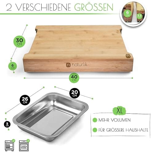naturlik Schneidebrett XL mit magnetischen Auffangschalen - Hochwertiger FSC®-zertifizierter Bambus - Schneidebrett mit Auffangschale - Schneidebrett Holz - Holzbrett Küche - Praktische Küchenhilfe thumbnail 6