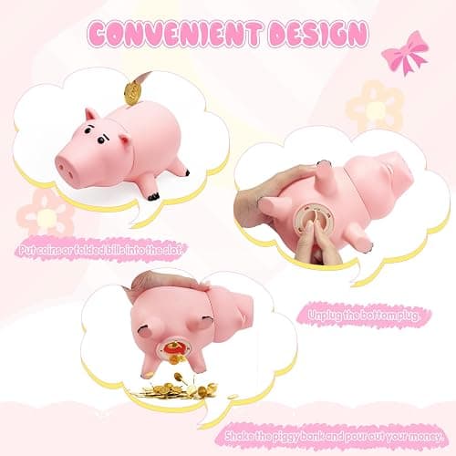 Hamm Piggy Bank Cute Pink Pig Money Box Plastic Saving Coin Box with Color Package Money Bank Great Gift Toy for Kid Children Girls Boys thumbnail 4
