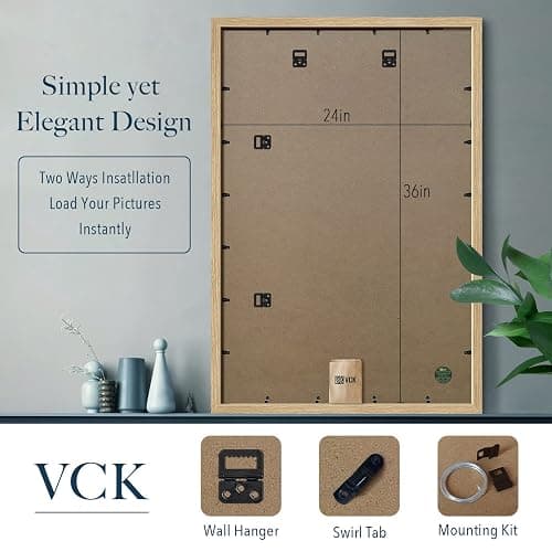 VCK 24x36 Poster Frame Set of 3 - Oak, Natural Solid Wood Picture Frames, Wall Gallery Frame thumbnail 4