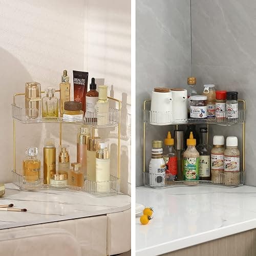 INVSSENE Corner Bathroom Countertop Organizer, Vanity Trays for Counter, Makeup Organizers, Perfume Tray, Kitchen Spice Rack, (Clear, 2 Tiers) thumbnail 6