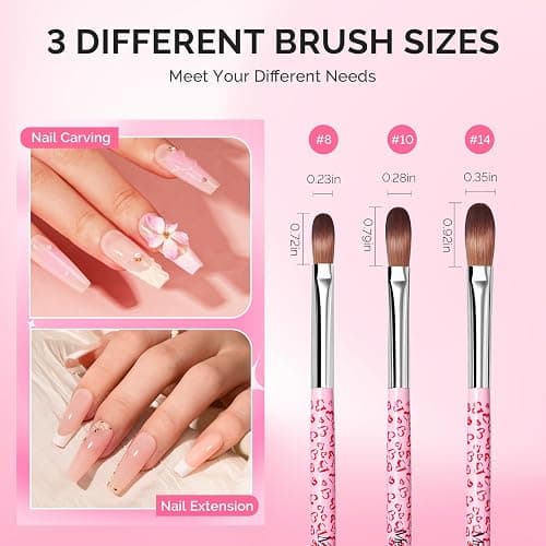 MelodySusie 3-Piece Acrylic Nail Brush Set, Sizes 8/10/14, Pink | Professional Nail Art Tool for Acrylic Application, Powder, Extension & 3D Carving thumbnail 6