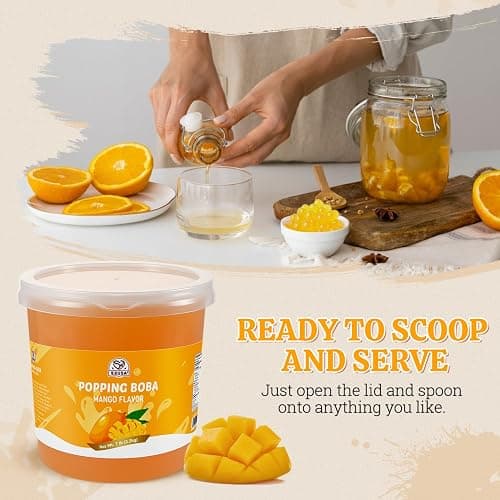 52USA Mango Popping Boba Peals 7.05 Pound, Bursting Boba Pearls for Bubble Tea, Beverages, Ice Cream, Shakes, Yogurt, Desserts, Smoothies & Drinks Toppings thumbnail 6