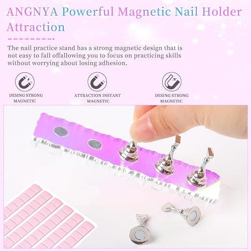 ANGNYA Nail Stands for Press Ons Fake Nail Holder for Painting Nails Art | 2 Sets, 96Pcs Sticky Tapes, Iridescent Color, Strong Magnetic, Sturdy and Easy to Use, Good for Nail Display and Practice thumbnail 4