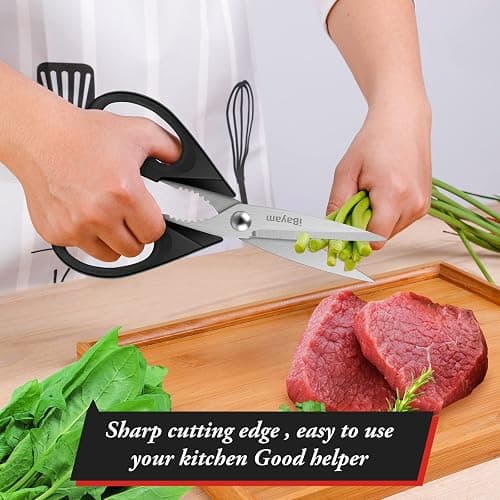 iBayam All Purpose Kitchen Scissors, Kitchen Shears with Protective Sheath Durable Stainless Steel Sharp Scissors, Dishwasher Safe, Soft Grip Handle for Cooking Food Herb Pizza Salad Seafood, 8.5 Inch thumbnail 6