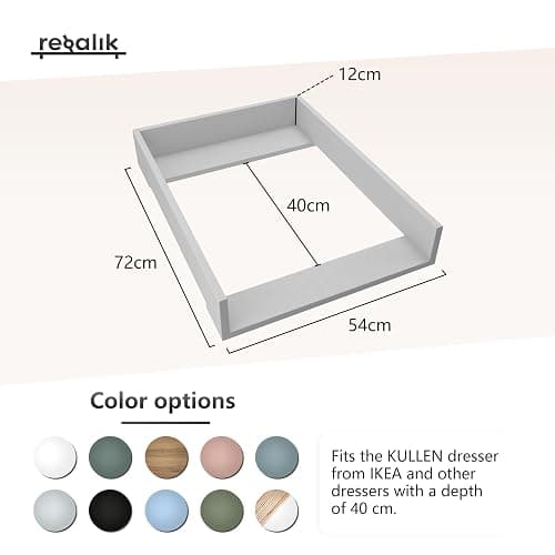 regalik Changing Top for IKEA Kullen, Changing Table Topper for 40 cm Dressers, Removable Changing Unit, Rounded Front Panels, Oak, 72cm x 54cm thumbnail 3