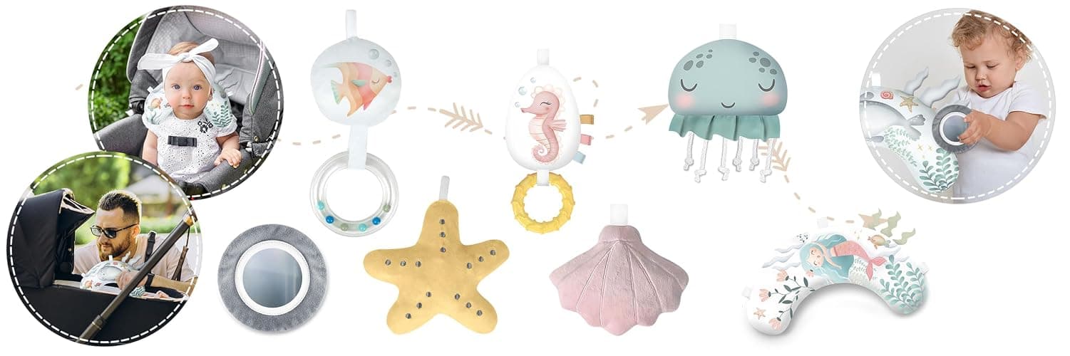 Nukido Spieldecke Mit Spielbogen Baby Spielmatte Babyspieldecke Krabbeldecke 7 Spielzeuge Und Kissen Weich Pflegeleicht Ocean Rosa - Rosa - 97 x 56 cm thumbnail 7