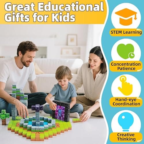 EchoPlan 150PCS Magnetic Blocks, Magnetic Building Blocks, STEM Constructions Magnet Blocks for Boys Girls Age 3 4 5 6 7 8 9 10, Sensory Stacking Toy Christmas Birthday Gifts for Kids, 1" Large Size thumbnail 6