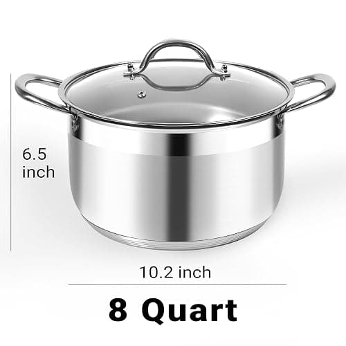Kirecoo Stainless Steel Stock Pot - 8 Quart Heavy Duty Induction Cooking Pot with Visible Lid for Pasta, Soup, Spaghetti, Nonstick Thick Bottom Big Stockpot, Deep Cookware for Canning, Boiling, Simmer thumbnail 3