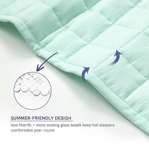 YnM 15lbs Weighted Blanket for Adults, Heavy Bed Throw Blanket with Cooling Glass Beads for All Season Use, Ideal for ~110lbs (48x72 Inches, Twin/Full, Mint Green) thumbnail 4