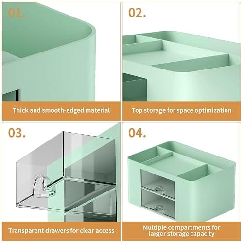 Marbrasse Pen Organizer with 2 Drawer, Multi-Functional Pencil Holder for Desk, Desk Organizers and Accessories with 5 Compartments + Drawer for Office Art Supplies (Green) thumbnail 5