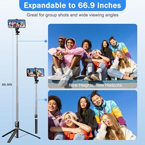 Selfie Stick Tripod with Fill Light, Phone Selfie Stick,Durable Stainless Steel Design,Bluetooth Remote Control,and Stable Three-Legged Support for Live Broadcasts,Video Shooting (Black) thumbnail 3
