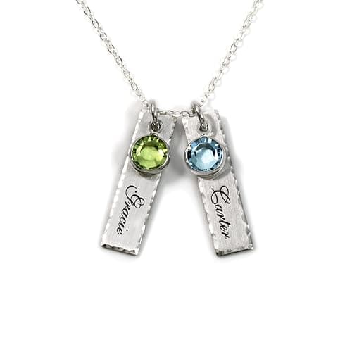 AJ's Collection Unity in Two Personalized Charm Necklace, Customize 2 Sterling Silver Rectangular Pendants with Names of Your Choice, Choose 2 Birthstones, and 925 Chain - Image 1