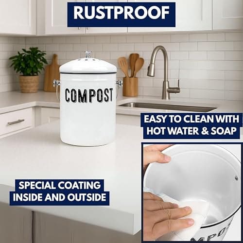 Granrosi Countertop Compost Bin Kitchen - 1.3 Gal Indoor Compost Bucket with Lid for Kitchen; Farmhouse Rust Proof & Odorless Composter Bin for Countertop; 3 Charcoal Filters - White thumbnail 5