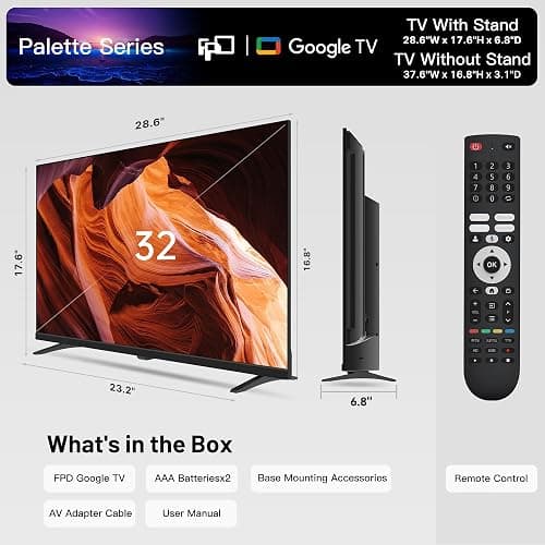FPD 32 inch Smart TV HD 720p LED Google TV with Google Play and Google Cast Built-in, HDR 10, Dolby Audio, Voice Remote, Stream Live TV(Palette-Series, CG32-P3, 2025 Model) thumbnail 9