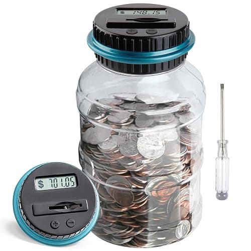 Large Piggy Bank for Boys Adults, Vcertcpl Digital Coin Counting Bank with LCD Counter, 1.8L Capacity Coin Bank Money Jar for Adults, Designed for All US Coins (Blue) - Image 1