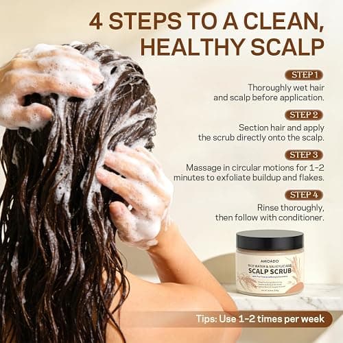 AMOADO Rice Water Scalp Scrub with Salicylic Acid(BHA), Tea Tree & Rosemary – Gentle Exfoliating Scalp Scrub Shampoo for Dandruff, Removes Buildup, Controls Oil & Refreshes the Scalp, 8.8 oz thumbnail 8