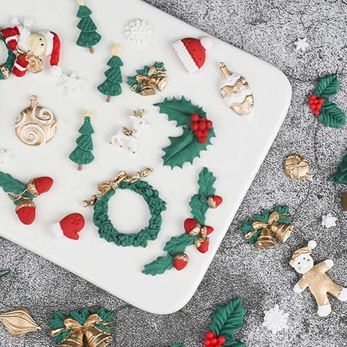Christmas Fondant Mold Set of 5 Pieces- 3D Snowflake, Christmas Tree, Reindeer, Holly Leaf, Cupcake Topper for Cake Decorating Tools thumbnail 9