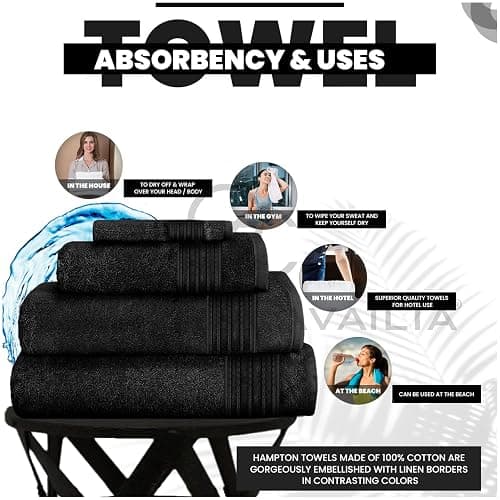 GC GAVENO CAVAILIA New Hampton Pack of 4 Bath Towel Set, 100% Ringspun Cotton, Extra Absorbent 450 GSM Luxury Bath Sheets, Black, 4PK thumbnail 4