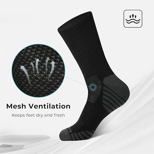 BAMBOO COOL Men's Crew Socks Athletic Running Sports Socks, Cushioned Moisture Wicking, Breathable Arch Support 6 Pack thumbnail 3