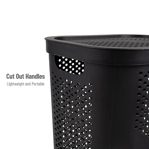 Mind Reader Slim Laundry Hamper with Lid, 60L Clothes Basket, Ventilated Plastic, Black thumbnail 4