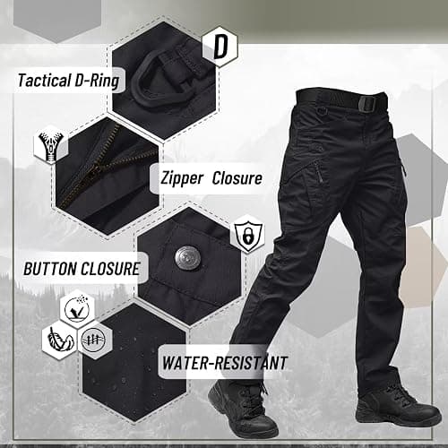 TACVASEN Men's Tactical Pants 9 Pockets Cargo Hiking Pants Lightweight Work Pants for Men Construction Water Resistant - Black - 38 thumbnail 3
