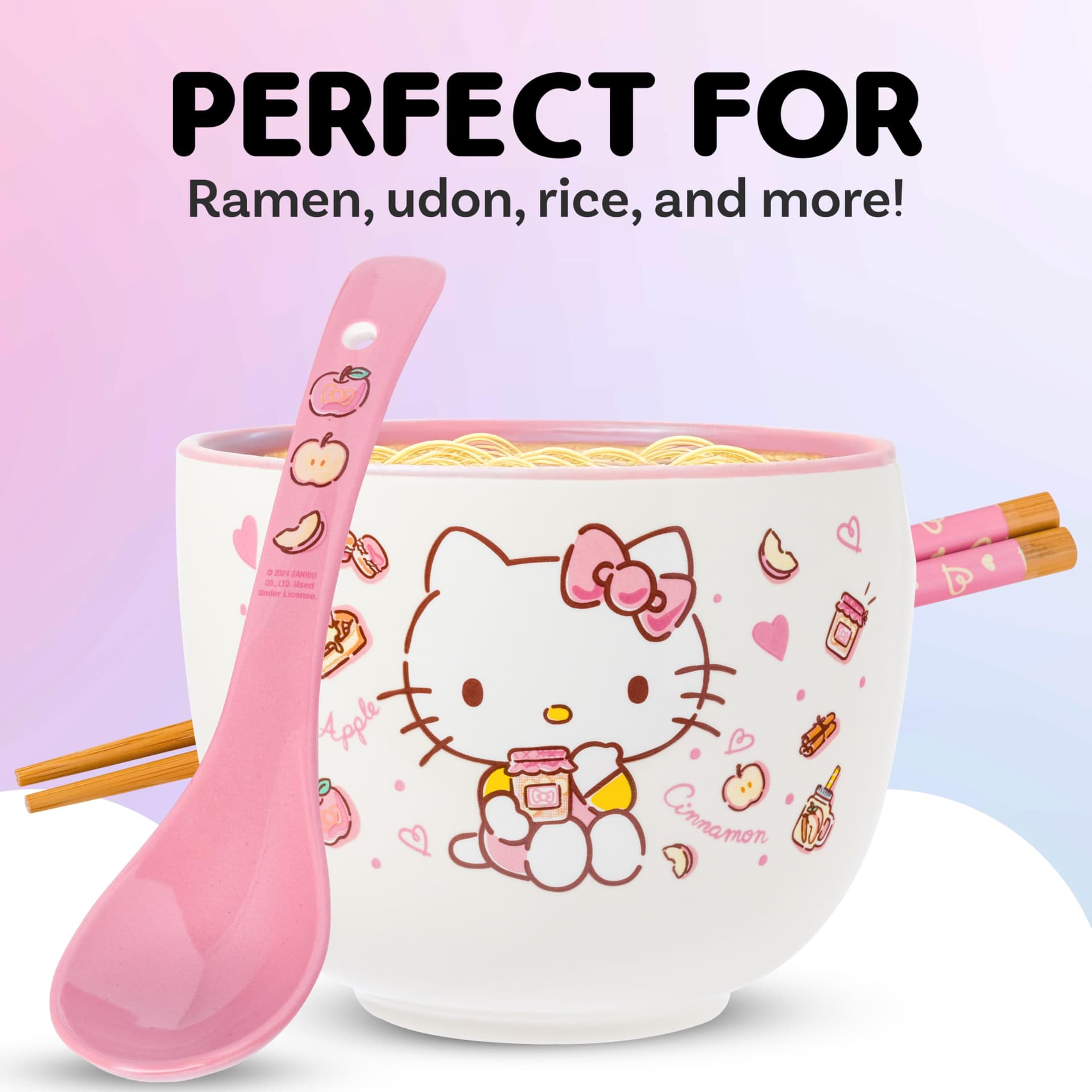 Silver Buffalo Sanrio Hello Kitty - Juego de cuencos y palillos de ramen de 20 onzas thumbnail 4