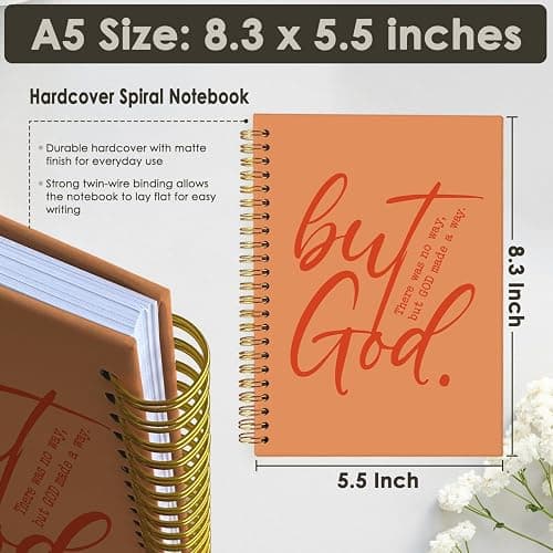 Wheatwin Bible Notebook, But God Christian Notebook Journal, Christian Gifts for Men Women, Inspirational Christian Hardcover Spiral Notebook 5.5x8.3 - Orange thumbnail 3