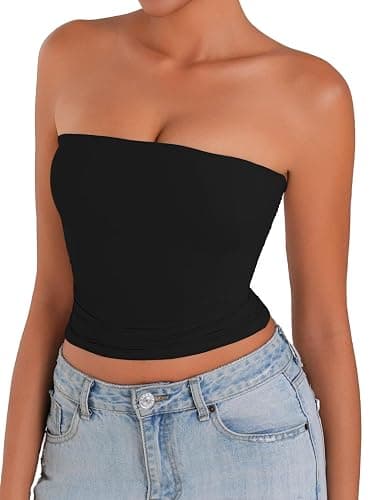 Sunzel Women’s Strapless Sexy Tube Top Double Lined Sleeveless Crop Top Summer Basic Bandeau Tops for Layering or Going Out thumbnail 4